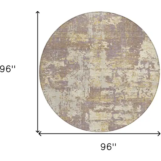 8' Lavender Gold And Beige Round Abstract Washable Indoor Outdoor Area Rug Photo 3