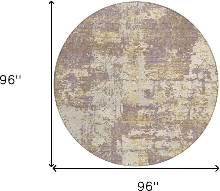 8' Lavender Gold And Beige Round Abstract Washable Indoor Outdoor Area Rug Photo 3