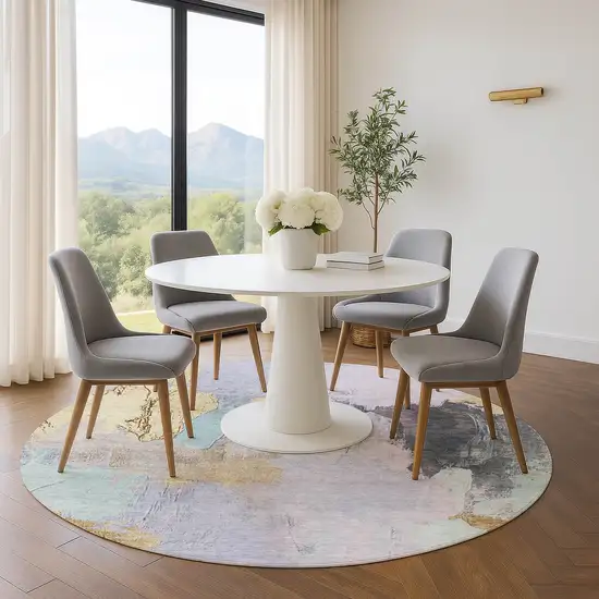 8' Lavender Gold And Charcoal Abstract Washable Round Rug With UV Protection Photo 5