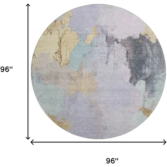 8' Lavender Gold And Charcoal Abstract Washable Round Rug With UV Protection Photo 9