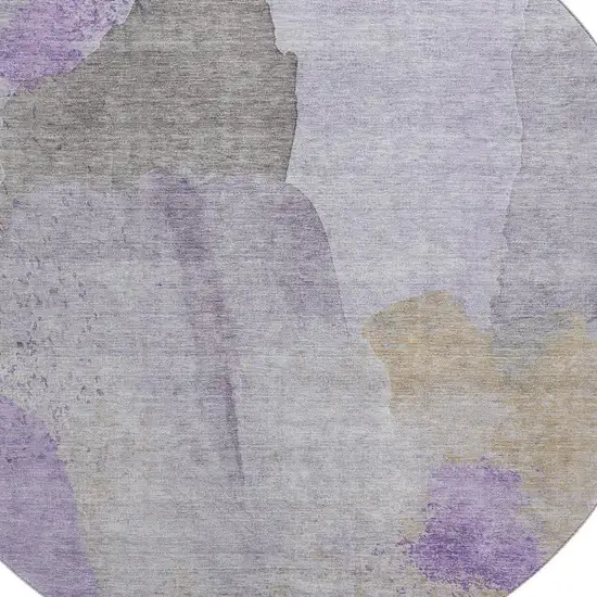 8' Lavender Gold And Gray Abstract Washable Round Rug With UV Protection Photo 3