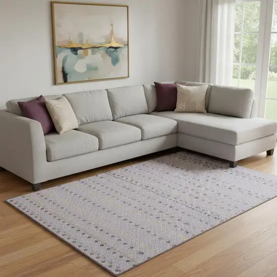 8' Lavender Gold And Gray Striped Washable Area Rug With UV Protection Photo 2