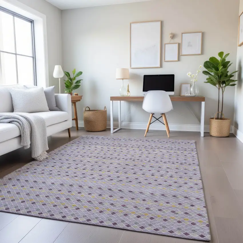 8' Lavender Gold And Gray Striped Washable Area Rug With UV Protection Photo 4