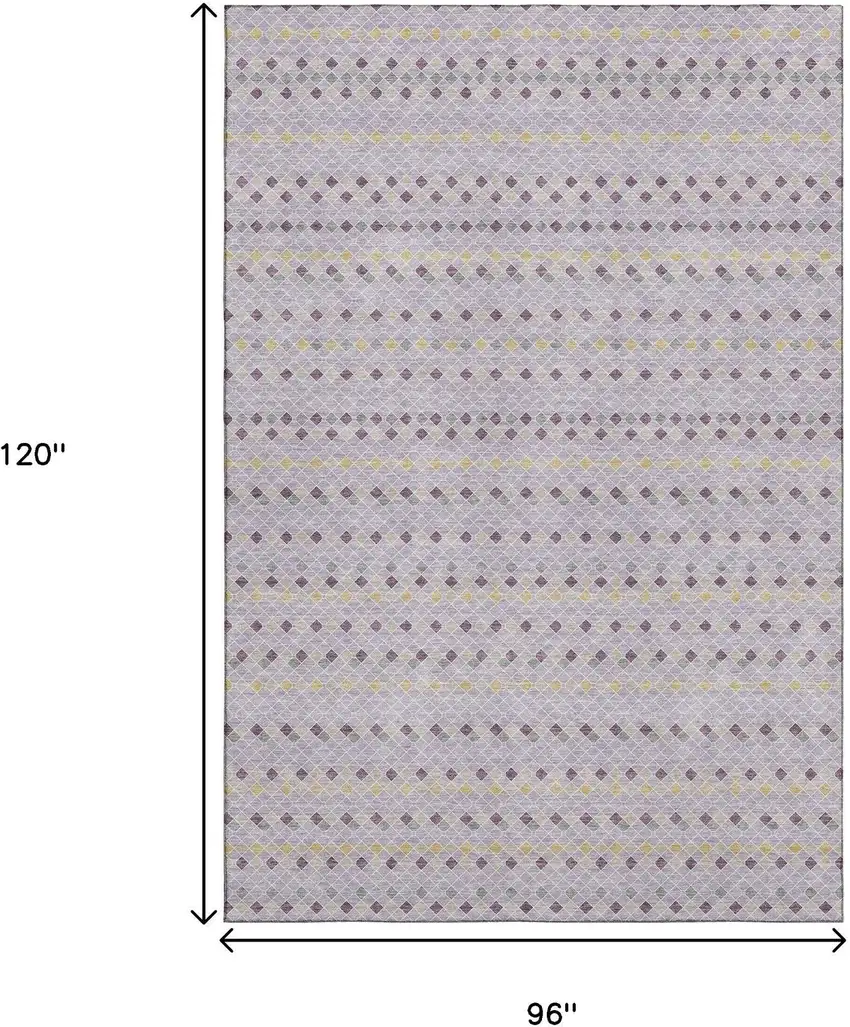 8' Lavender Gold And Gray Striped Washable Area Rug With UV Protection Photo 6