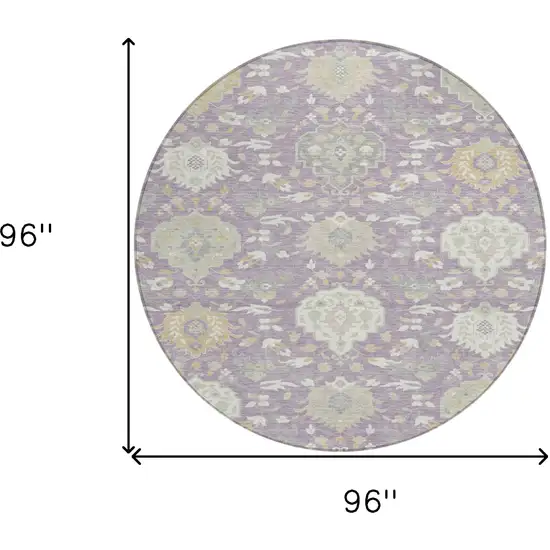 8' Lavender Gold And Green Round Damask Washable Indoor Outdoor Area Rug Photo 3