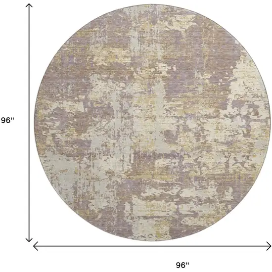 8' Lavender Gold And Ivory Abstract Washable Round Rug With UV Protection Photo 9