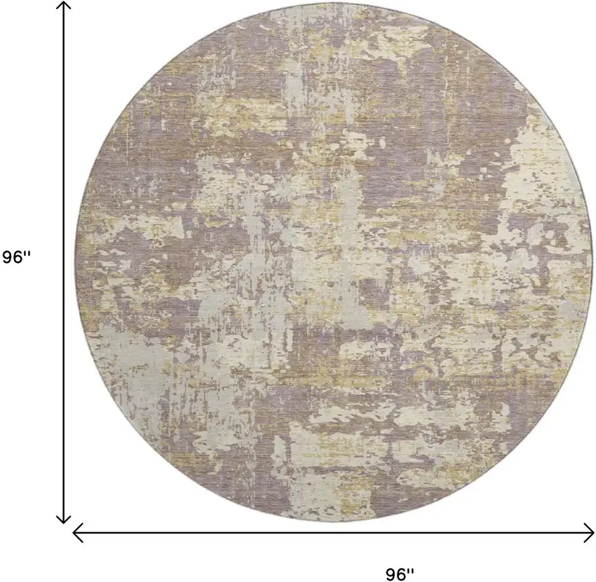 8' Lavender Gold And Ivory Abstract Washable Round Rug With UV Protection Photo 9