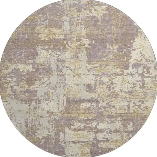 8' Lavender Gold And Ivory Abstract Washable Round Rug With UV Protection Photo 3