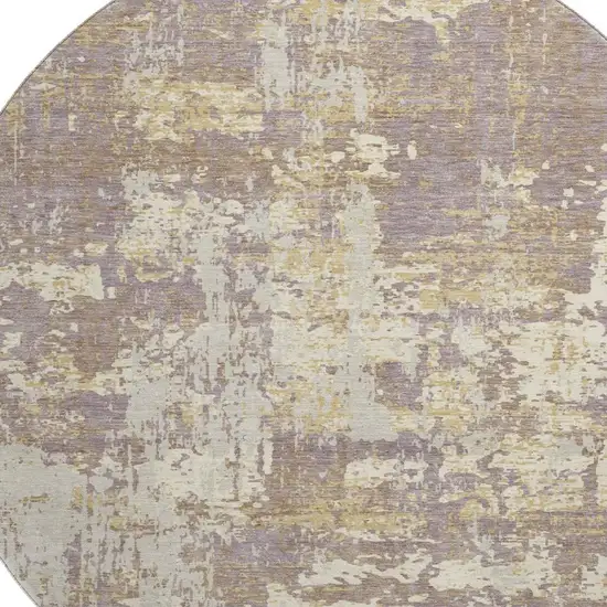 8' Lavender Gold And Ivory Abstract Washable Round Rug With UV Protection Photo 2