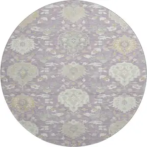 Photo of 8' Lavender Gold And Ivory Damask Washable Round Rug With UV Protection