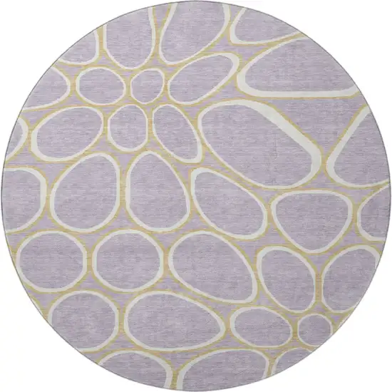 8' Lavender Gold And Ivory Geometric Washable Round Rug With UV Protection Photo 3