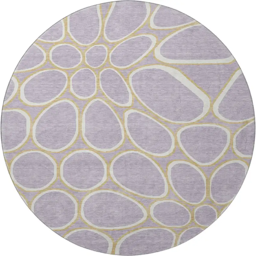 8' Lavender Gold And Ivory Geometric Washable Round Rug With UV Protection Photo 3