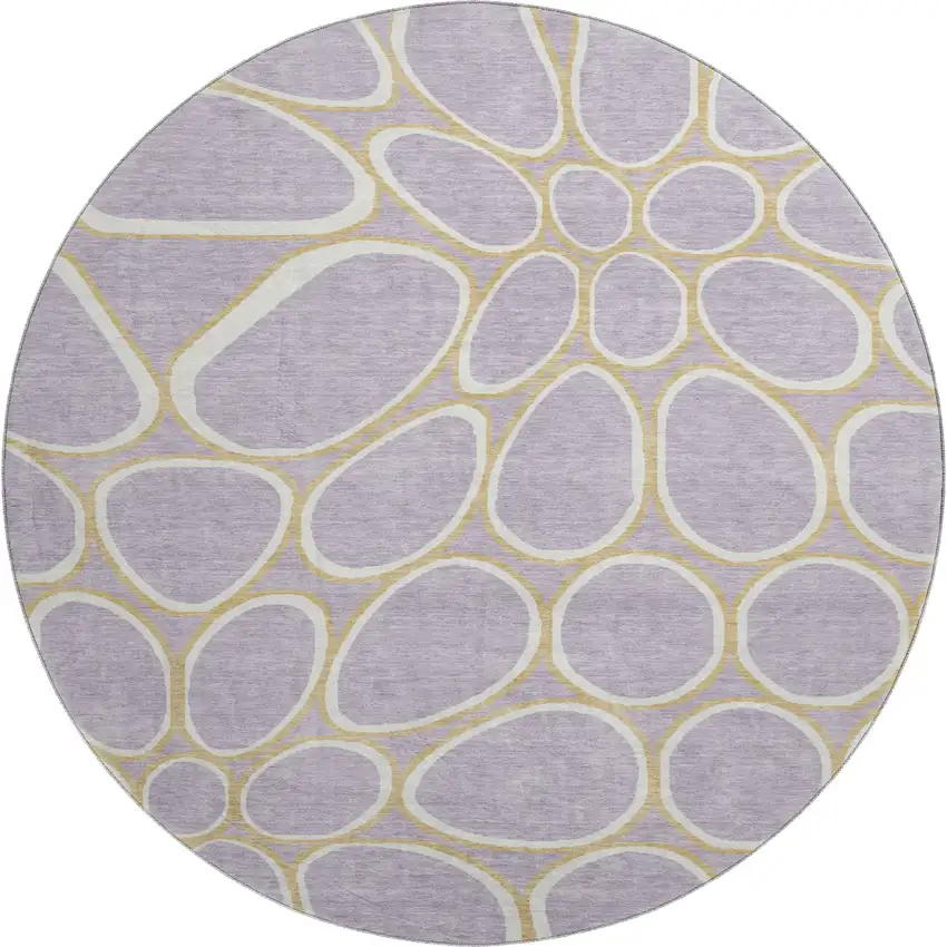 8' Lavender Gold And Ivory Geometric Washable Round Rug With UV Protection Photo 1