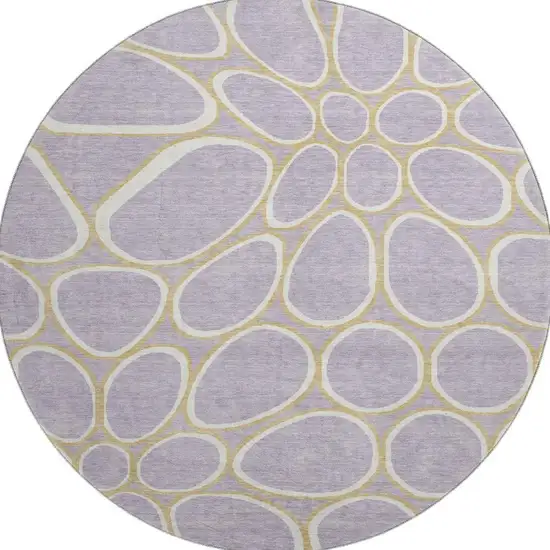 8' Lavender Gold And Ivory Geometric Washable Round Rug With UV Protection Photo 2