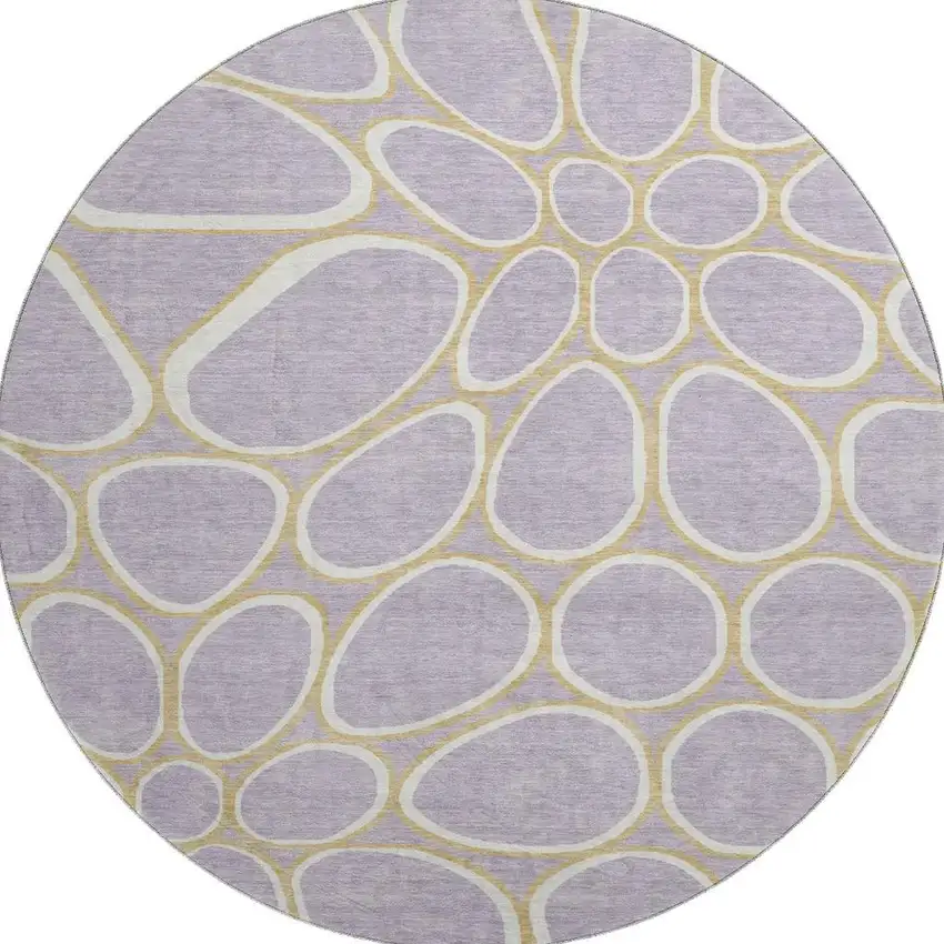 8' Lavender Gold And Ivory Geometric Washable Round Rug With UV Protection Photo 2