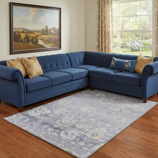 8' Lavender Gold And Ivory Oriental Washable Area Rug With UV Protection Photo 2