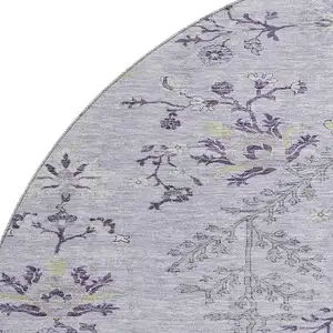 Photo of 8' Lavender Gray And Gold Floral Washable Round Rug With UV Protection