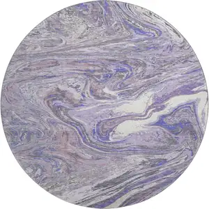 Photo of 8' Lavender Gray And Ivory Abstract Washable Round Rug With UV Protection
