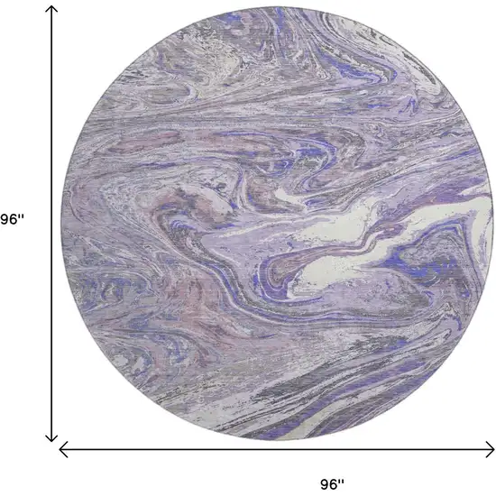 8' Lavender Gray And Ivory Abstract Washable Round Rug With UV Protection Photo 9