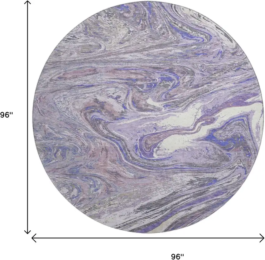 8' Lavender Gray And Ivory Abstract Washable Round Rug With UV Protection Photo 9