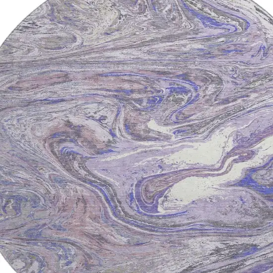 8' Lavender Gray And Ivory Abstract Washable Round Rug With UV Protection Photo 2