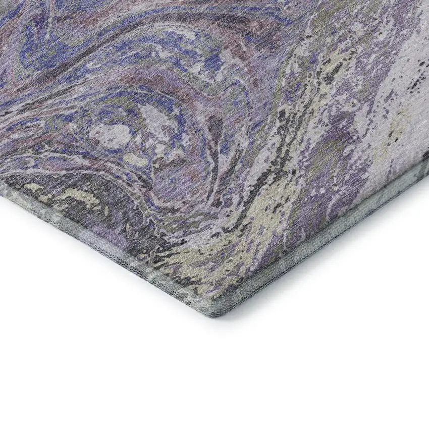 8' Lavender Gray And Ivory Abstract Washable Round Rug With UV Protection Photo 6