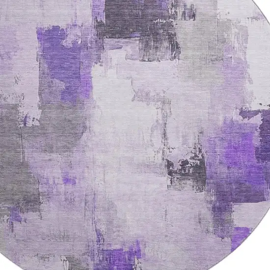 8' Lavender Gray And Ivory Abstract Washable Round Rug With UV Protection Photo 3