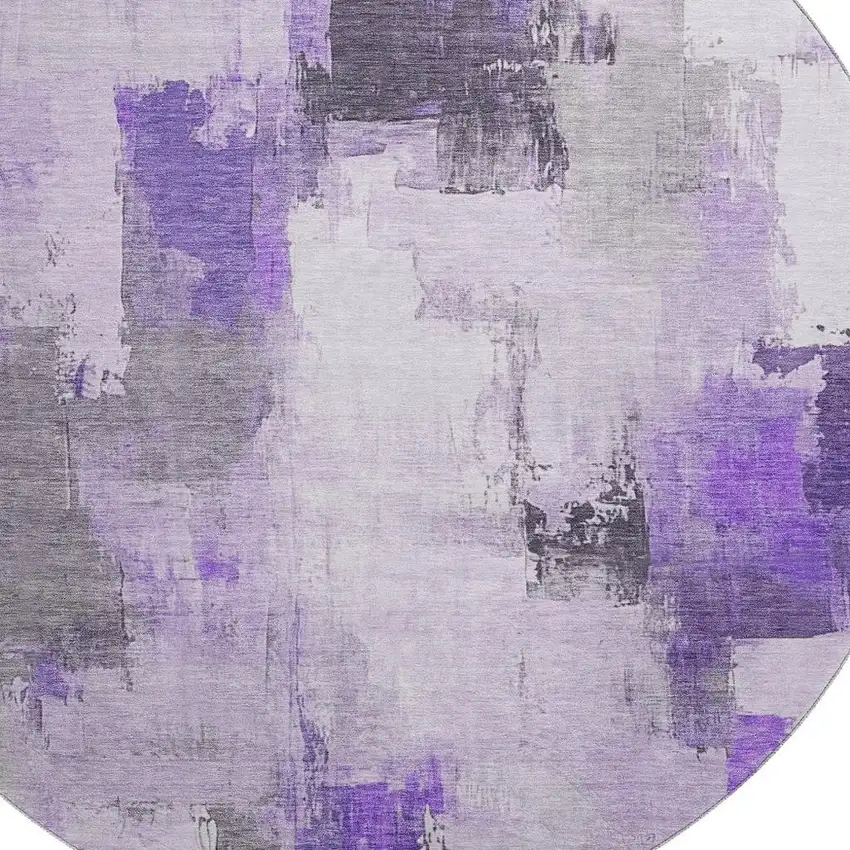 8' Lavender Gray And Ivory Abstract Washable Round Rug With UV Protection Photo 3