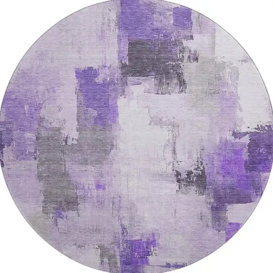 8' Lavender Gray And Ivory Abstract Washable Round Rug With UV Protection Photo 4