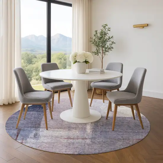 8' Lavender Gray And Ivory Abstract Washable Round Rug With UV Protection Photo 5