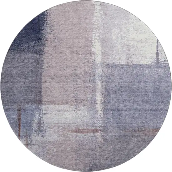 8' Lavender Gray And Ivory Abstract Washable Round Rug With UV Protection Photo 1