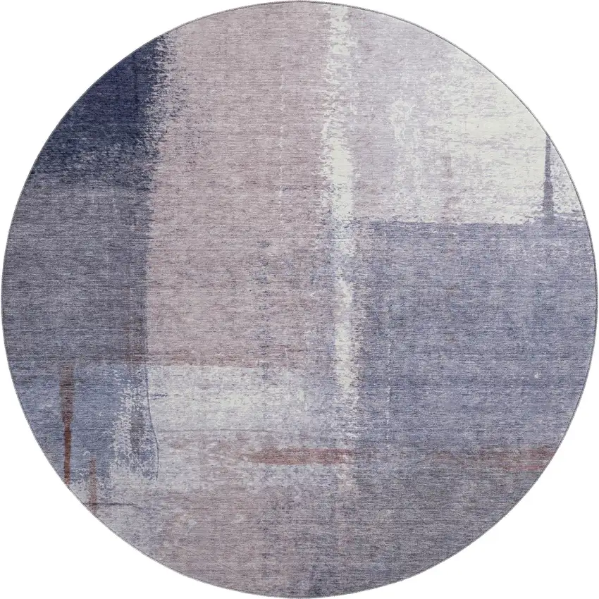8' Lavender Gray And Ivory Abstract Washable Round Rug With UV Protection Photo 1
