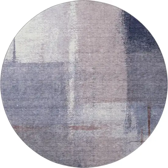 8' Lavender Gray And Ivory Abstract Washable Round Rug With UV Protection Photo 4