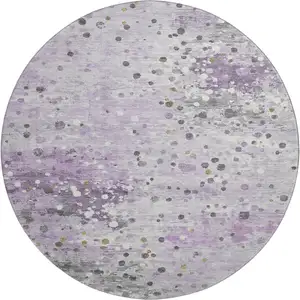 Photo of 8' Lavender Gray And Ivory Abstract Washable Round Rug With UV Protection