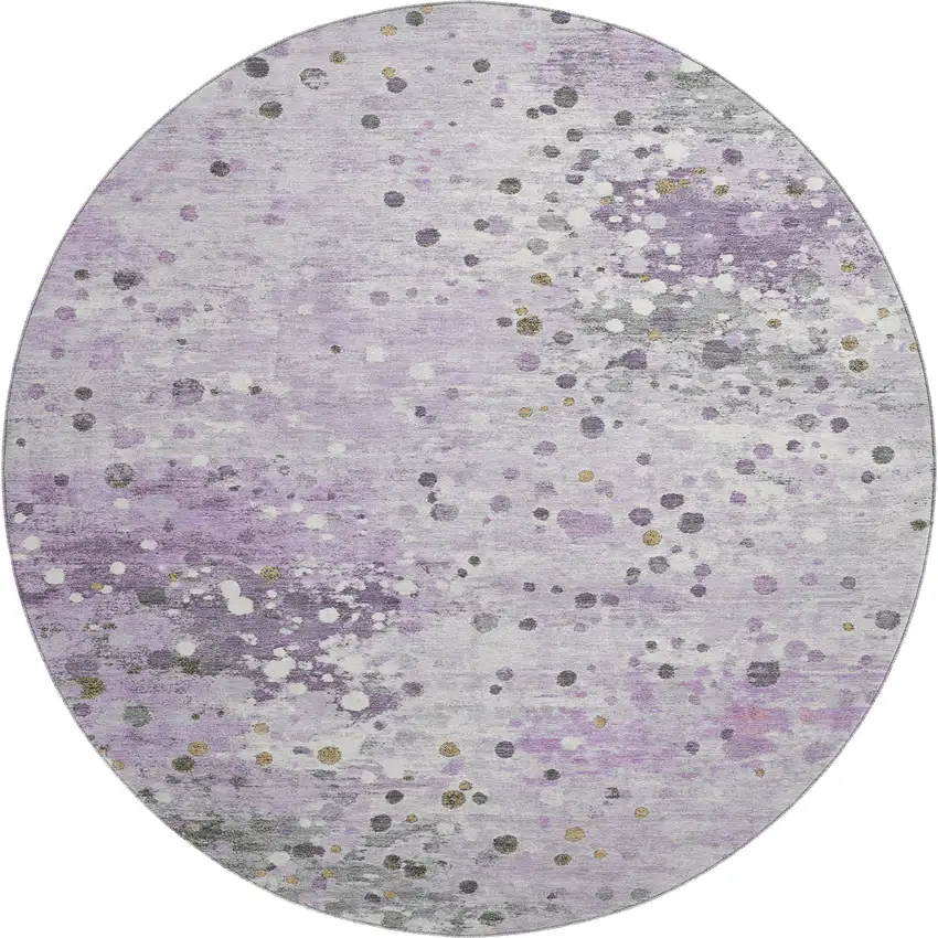 8' Lavender Gray And Ivory Abstract Washable Round Rug With UV Protection Photo 1