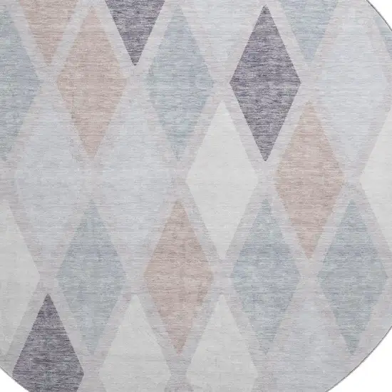 8' Lavender Gray And Ivory Geometric Washable Round Rug With UV Protection Photo 3