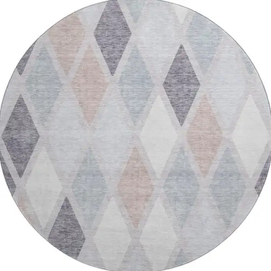 8' Lavender Gray And Ivory Geometric Washable Round Rug With UV Protection Photo 4