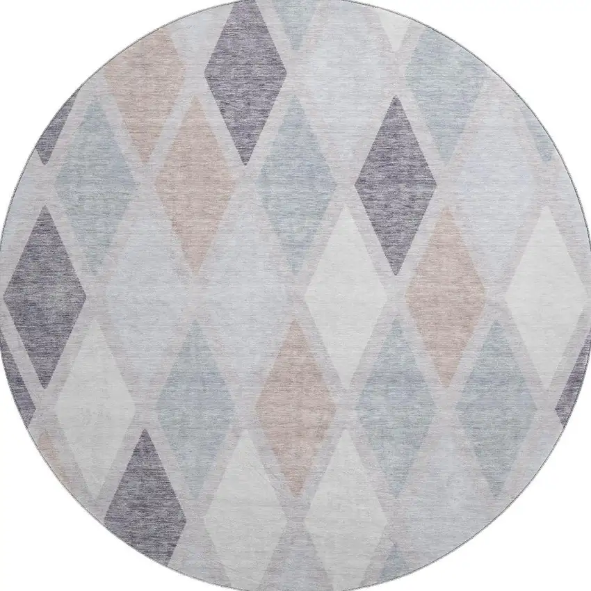 8' Lavender Gray And Ivory Geometric Washable Round Rug With UV Protection Photo 4