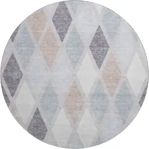 Photo of 8' Lavender Gray And Ivory Geometric Washable Round Rug With UV Protection