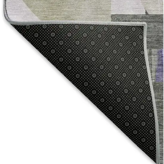 8' Lavender Gray And Ivory Geometric Washable Round Rug With UV Protection Photo 5