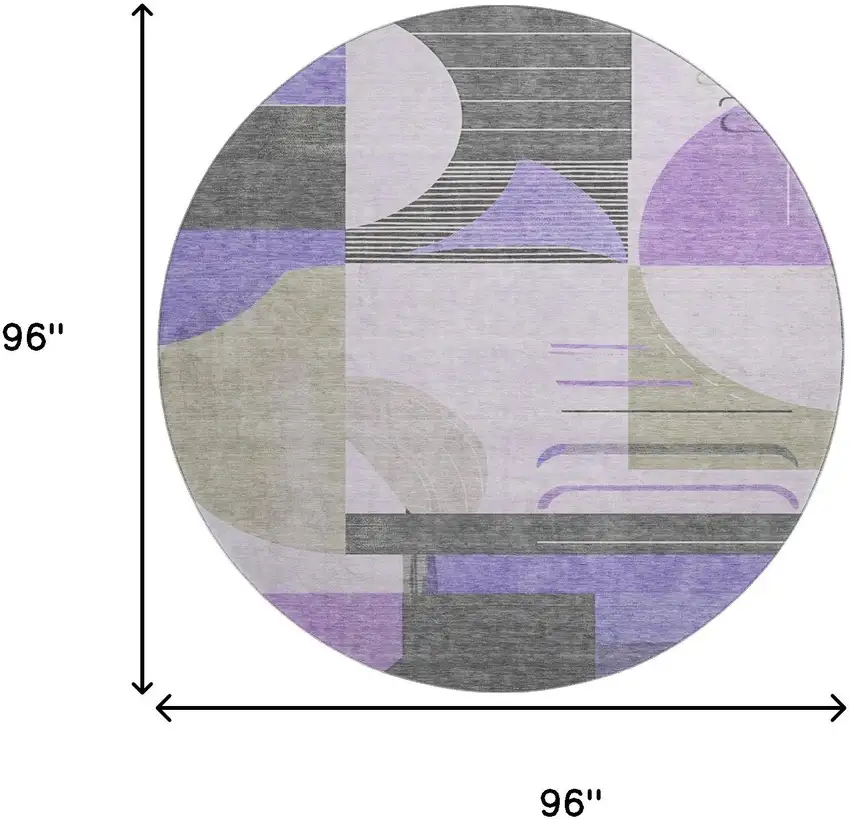 8' Lavender Gray And Ivory Geometric Washable Round Rug With UV Protection Photo 9