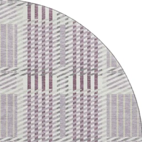 8' Lavender Gray And Ivory Plaid Washable Round Rug With UV Protection Photo 3