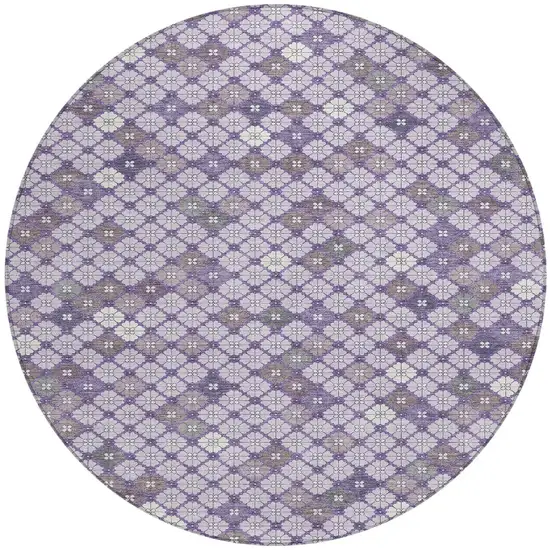 8' Lavender Gray And Ivory Round Geometric Washable Indoor Outdoor Area Rug Photo 3