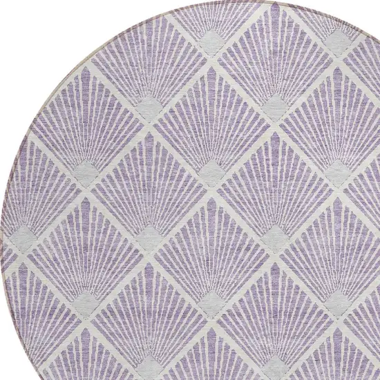 8' Lavender Gray And Ivory Round Geometric Washable Indoor Outdoor Area Rug Photo 5