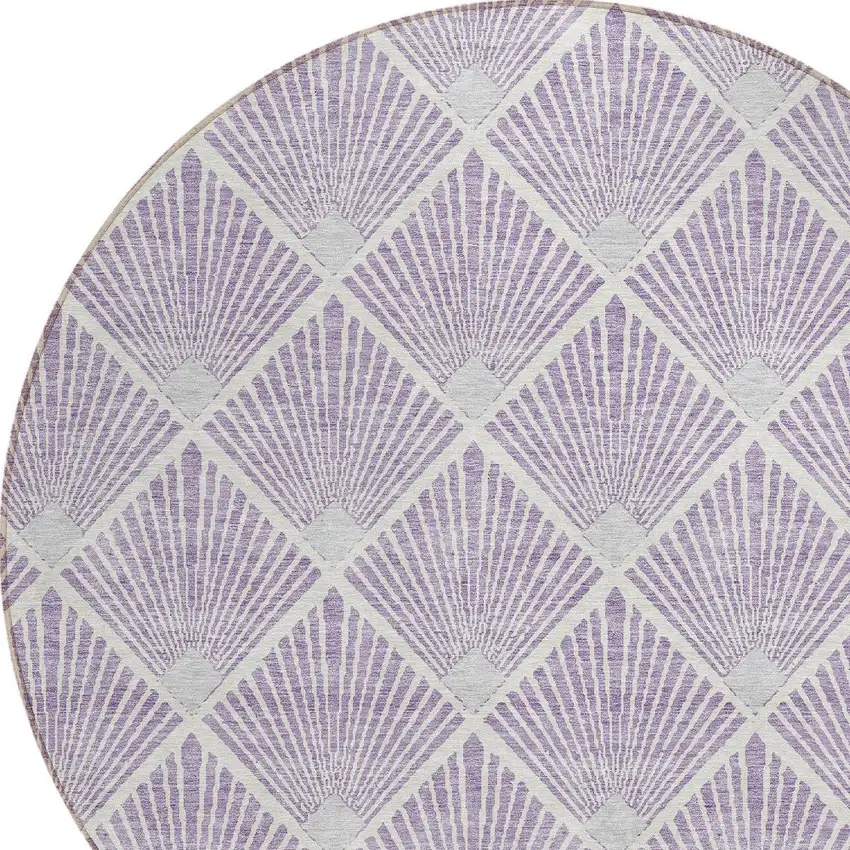 8' Lavender Gray And Ivory Round Geometric Washable Indoor Outdoor Area Rug Photo 5