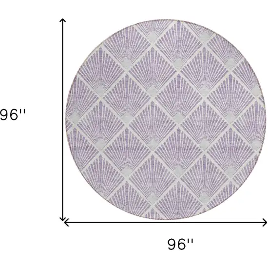 8' Lavender Gray And Ivory Round Geometric Washable Indoor Outdoor Area Rug Photo 3