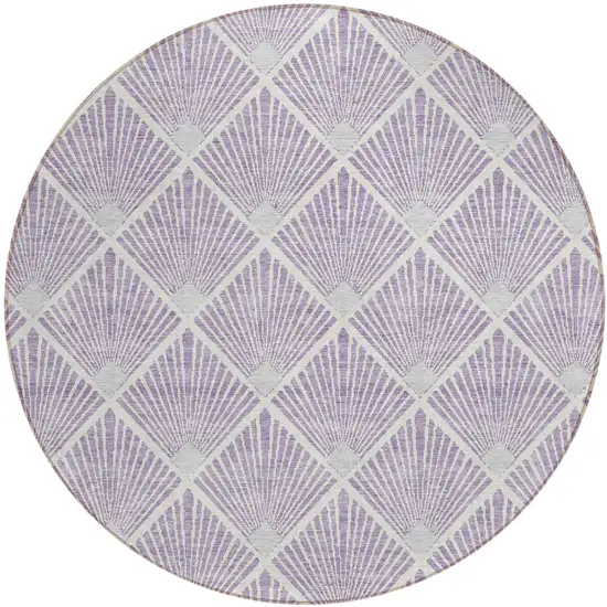 8' Lavender Gray And Ivory Round Geometric Washable Indoor Outdoor Area Rug Photo 2