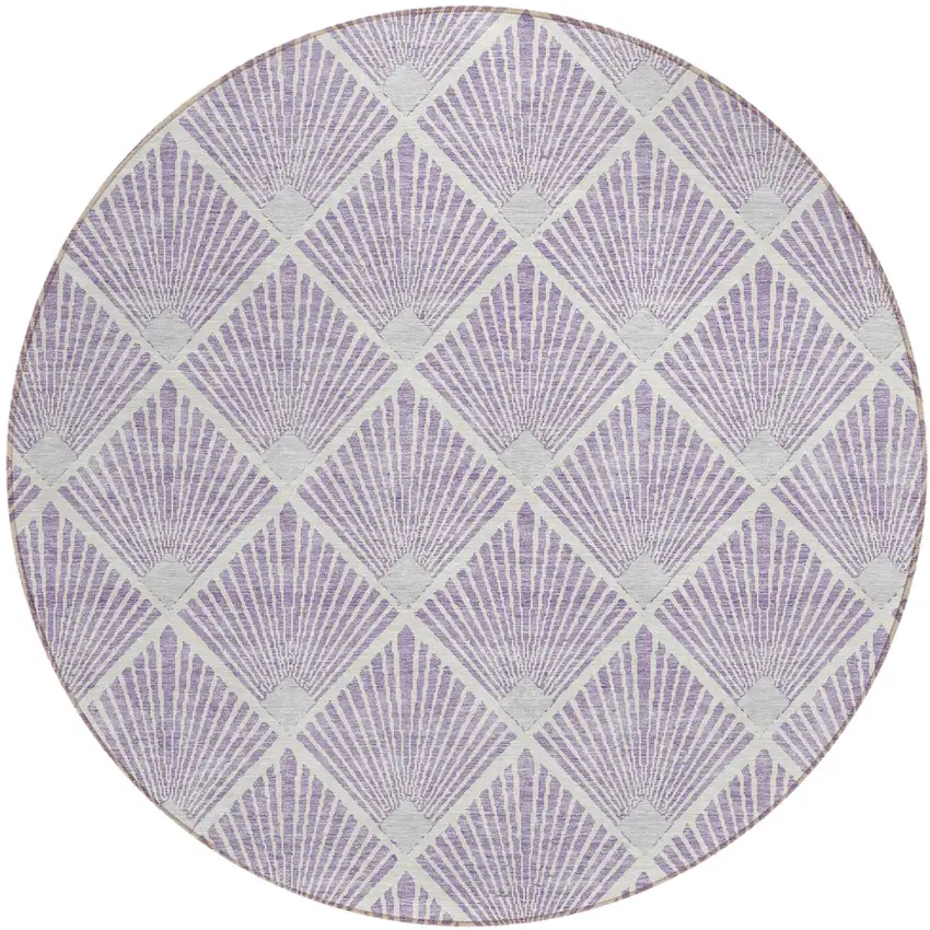 8' Lavender Gray And Ivory Round Geometric Washable Indoor Outdoor Area Rug Photo 2