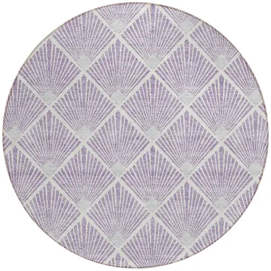 8' Lavender Gray And Ivory Round Geometric Washable Indoor Outdoor Area Rug Photo 6