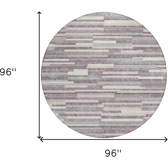 8' Lavender Gray And Ivory Round Striped Washable Indoor Outdoor Area Rug Photo 3